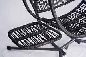 English Elm Double Hanging Egg Chair with Stand, Oversized 2-Person Rattan Swing, Convertible Recline, 700lb Capacity W2500P288856