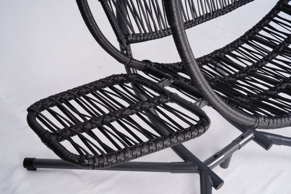 English Elm Double Hanging Egg Chair with Stand, Oversized 2-Person Rattan Swing, Convertible Recline, 700lb Capacity W2500P288856