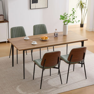 English Elm Dining Chairs Mid Century Modern Set of 2 Walnut Bentwood Back PU Upholstered Seats Ergonomic Design, Stable Metal Legs Olive Green W1143P379861