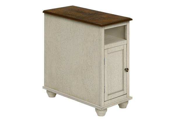 English Elm Accent Narrow Side Table with Drawer and Cabinet, Traditional Brown Veneer Nightstand for Living Room and Bedroom — Compact Lamp Table with Metal Knob Storage White 27 L x 25 W x 7 H B2710P219474