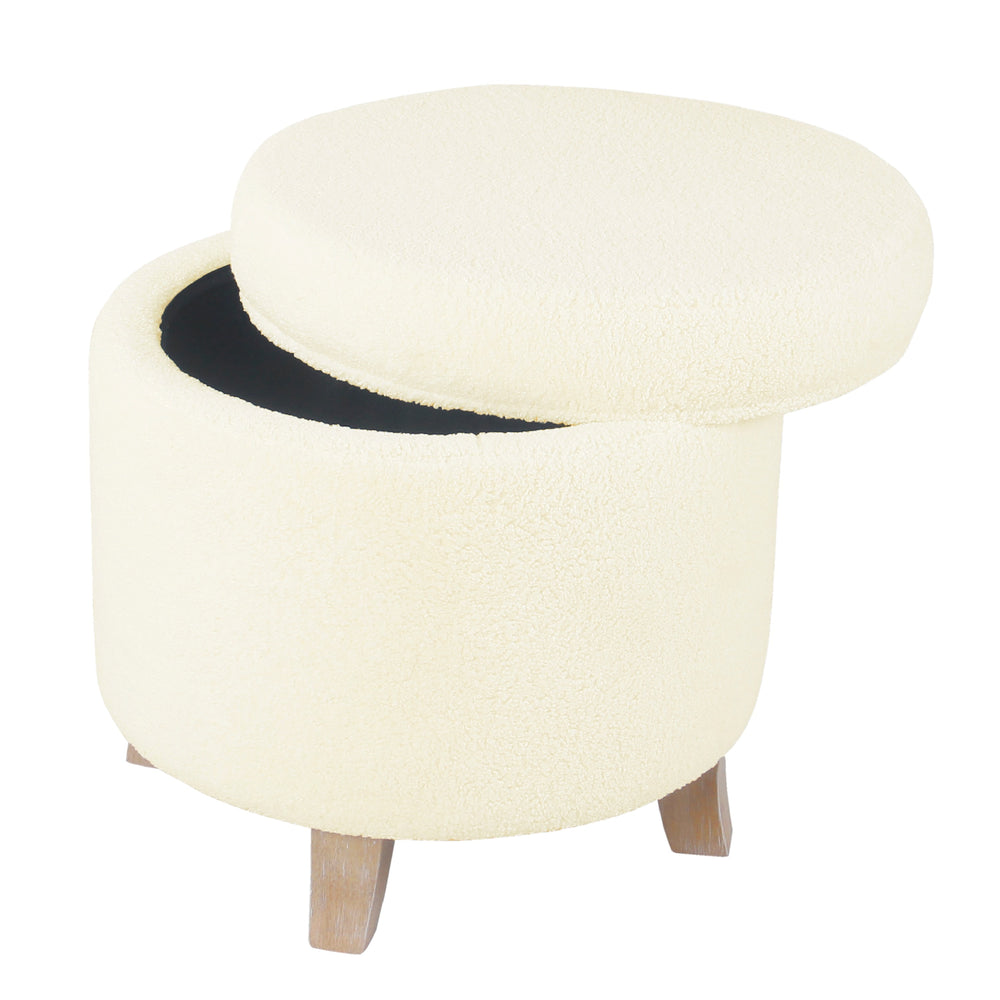 English Elm Loni Faux Sheepskin Round Ottoman with Hidden Storage and Solid Wood Legs B056P412632