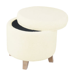 English Elm Loni Faux Sheepskin Round Ottoman with Hidden Storage and Solid Wood Legs B056P412632