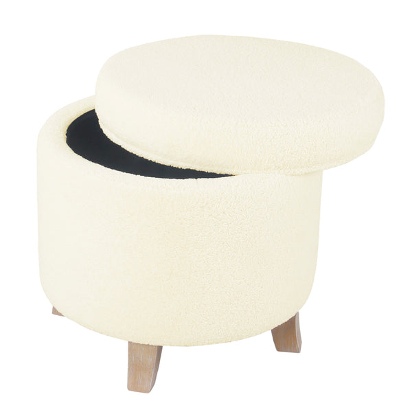 English Elm Loni Faux Sheepskin Round Ottoman with Hidden Storage and Solid Wood Legs B056P412632