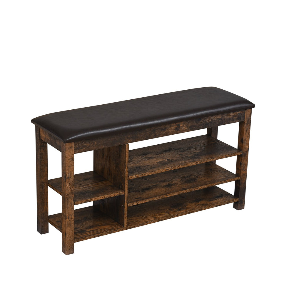 English Elm A Height-Adjustable Shoe Changing Bench With Vintage Charcoal-Grained Wood, Storage & Comfort W487P289971