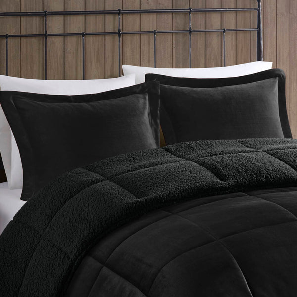 English Elm 4-piece Plush Sherpa Down Alternative Comforter Set Box Quilted Allergy Free Bedding B035P408271