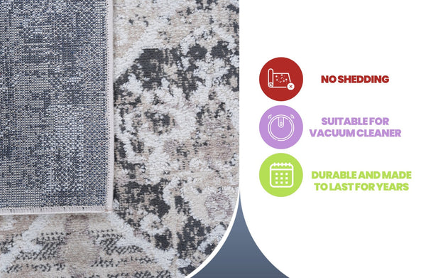 English Elm Payas Collection 2X8 Traditional Runner Rug - Cream & Anthracite, Stain-Resistant, Family-Friendly Design B189P183614-GIGA