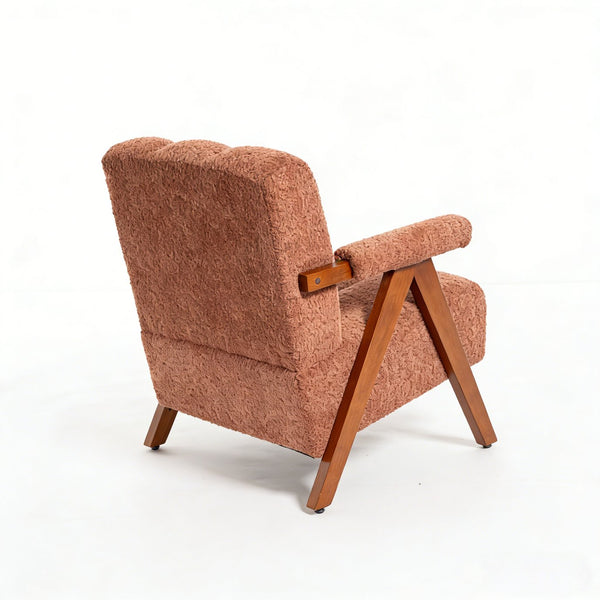 English Elm Mid-century Modern Chenille Accent Chair Cloud Silhouette Oak Frame Living Room Lounge Rust Red W1170P425436