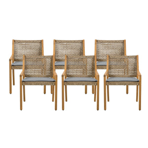 English Elm Modern Outdoor Acacia Wood Wicker Armchairs Patio Dining Set with Cushions N770P272397R