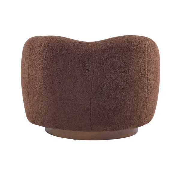 English Elm Wooden Bentwood Base Bouclé Barrel Swivel Chair for Living Room Reading Nook N776P359106D