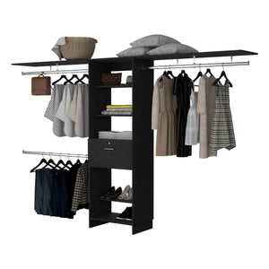 English Elm Broncos Black Single Drawer Closet Organizer with Multiple Shelves, 118"W Coverage, Spacious Storage B128S00081