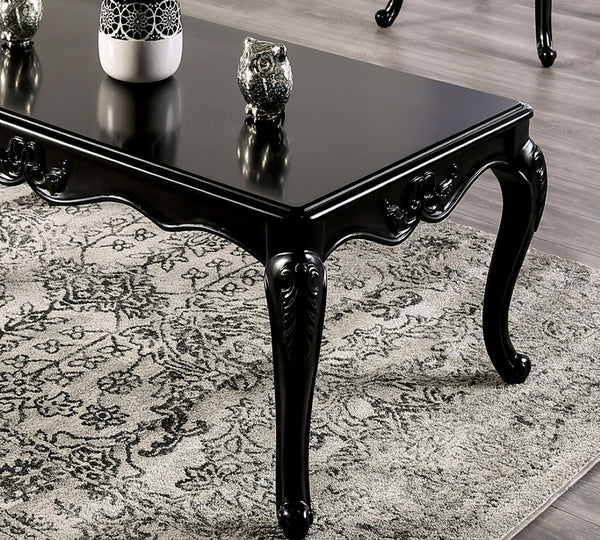 English Elm Traditional Rectangle Coffee Table - Elegant Carved Design, Curved Legs, Solid Wood, Espresso Finish B2741P361113-GIGA