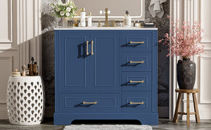 English Elm 36" Traditional Bathroom Vanity with Ceramic Sink, Solid Wood Cabinet, Soft-Close Doors & Drawers Blue N729P251630C