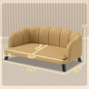 English Elm Coffee Velvet Pet Sofa with Pearl Backrest Birch Legs and Washable Cushion Cover T3971P433923