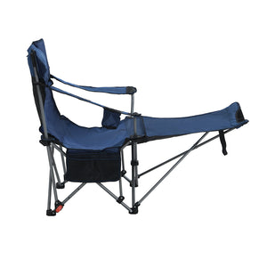 English Elm Outdoor Camping Chair Recliner Adjustable 3-Level Folding Portable with Cup Holder, Side Pockets, Dark Blue W2297P316508
