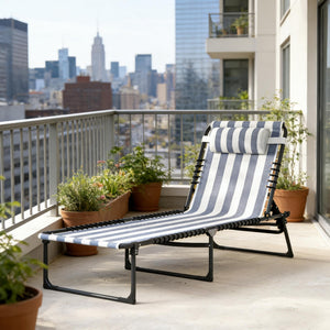 English Elm Outdoor Folding Chaise Lounges Set of Two with Bungee Mesh and Steel Frame T3971P459793