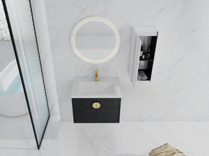 English Elm 28" Wall-Mounted Bathroom Vanity With Ceramic Sink & Side Cabinet – Space-Saving, Soft-Close Doors! W999S00327
