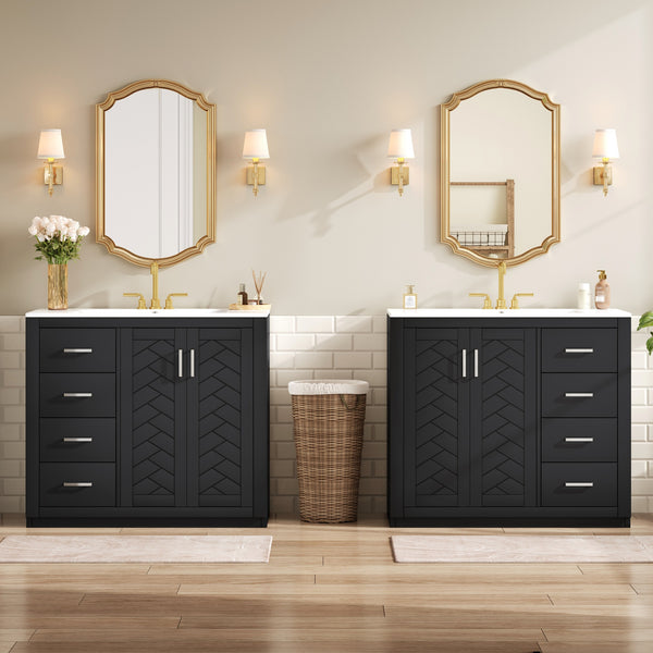 English Elm 72'' Bathroom Vanity With Ceramic Sink - Solid Wood Freestanding Storage Cabinet & Soft-Close Drawers N710SS00015B