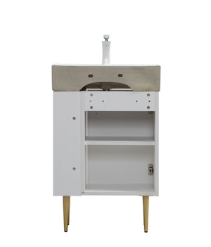 English Elm 21.6" Compact White Bathroom Vanity Base with Open Shelf and Gold Hardware Accents W1573P224391