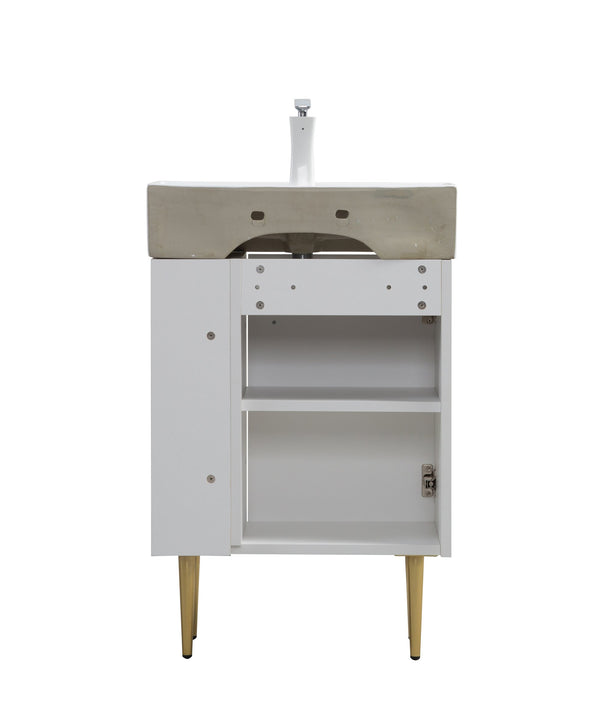 English Elm 21.6" Compact White Bathroom Vanity Base with Open Shelf and Gold Hardware Accents W1573P224391