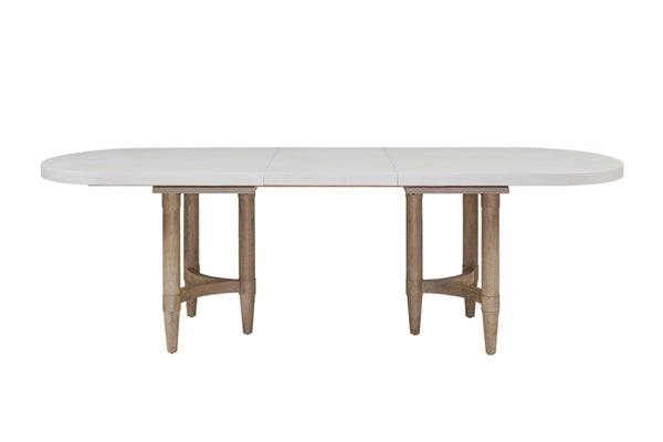 English Elm Triad Sand Double Pedestal Dining Table with 20" Leaf — Solid Wood/MDF, Expands to 98" W B2699P224810