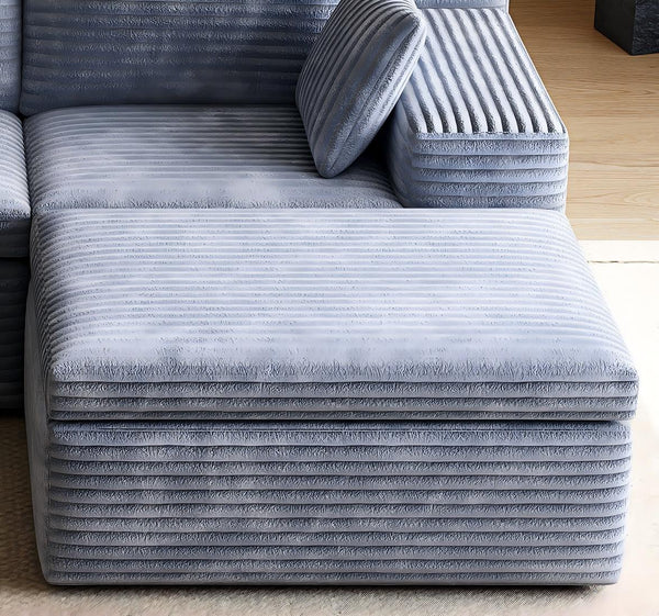 English Elm U Shaped Modular Sectional Corduroy Sofa Sleeper with Pull Out Chaise Cozy Living Room Gray W1825P334961