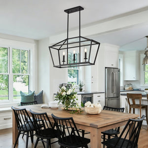 English Elm 3-light Industrial Farmhouse Linear Chandelier Matte Black Metal for Island or Dining W5008P465017