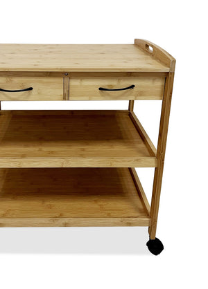 English Elm Modern Bamboo Trolley with Three Open Shelves and Drawer — Compact Mobile Kitchen Cart, 14.5"W x 34.5"H Natural 27 L x 18 W x 8 H B2741P342785