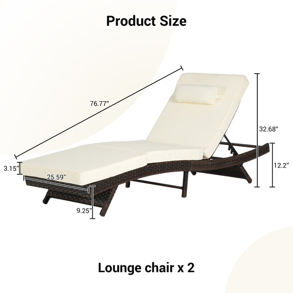 English Elm Outdoor Wicker Reclining Lounge Chair Set Of 2 - Adjustable Comfort, Durable Design For Patio & Garden W874P264721-GIGA