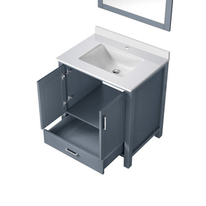 English Elm Dark Grey 30 in Bath Vanity with White Quartz Top, Soft-Close Drawers, Mirror Included, Durable Finish B2731S00674