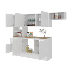 English Elm Natoma Modular Kitchen Cabinet Set with 6 Doors Open Shelving Two-tone Finish B097S00247