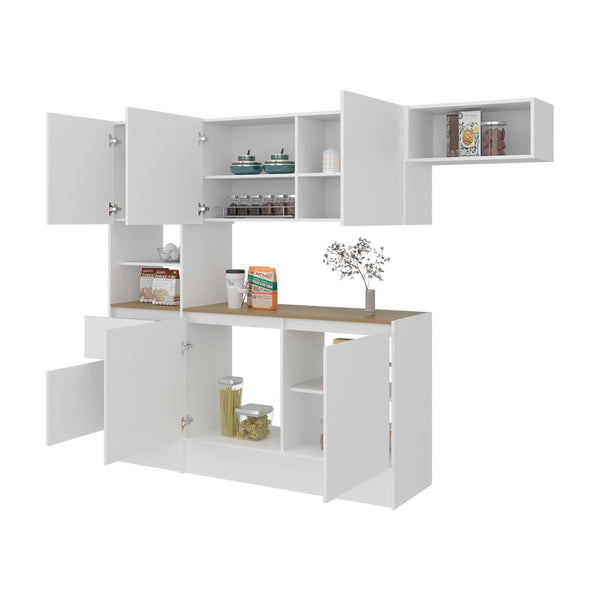 English Elm Natoma Modular Kitchen Cabinet Set with 6 Doors Open Shelving Two-tone Finish B097S00247