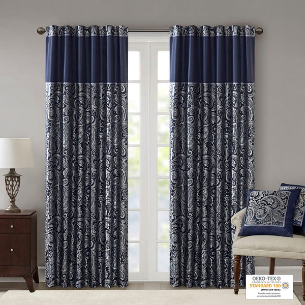 English Elm Jacquard Aubrey Window Curtain Pair with Paisley Weave, Faux Silk Piping, OEKO-TEX Certified Elegance Navy 3.05 L x 10.24 W x 11.42 H B03598176