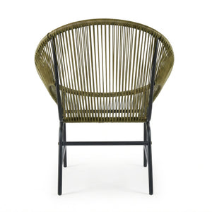 English Elm Nusa Outdoor Pe Rattan Patio Chairs with Iron Frame Airy Oval Weave Set of 2 Green N775P422987G