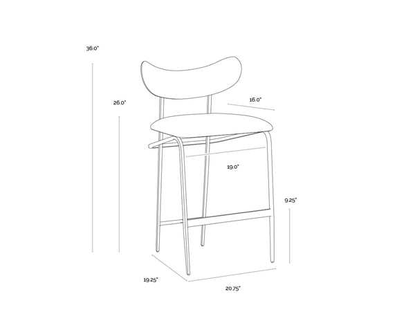 Sunpan GIBBONS Mid-Century Modern Counter Stool - Bravo Portabella Faux Leather & Black Steel Frame 107064