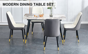 English Elm Table 5-Piece Dining Set - White Sintered Stone Table With 4 Stylish Pu Chairs In Gray & White Combo W1151S04209-GIGA