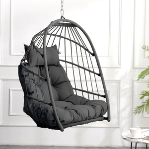 English Elm Outdoor Egg-shaped Hanging Chair with Stand - Cozy Cushioned Swing, Sturdy 350 lb Frame, Indoor/Patio Use Gray+Gray W2500P309523