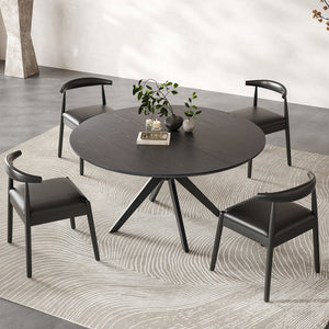 English Elm 47" Round Wood Dining Table Seats Six with Industrial Metal Base for Modern Homes Black T3623P437345