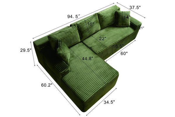 English Elm 94.5" Corduroy Cloud Sectional Deep Seat L-shape Sofa for Modern Living Rooms W5515P479910