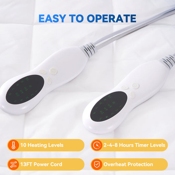 English Elm Electric Heating Mattress Cover Ancient White Plush Polyester, Timer 2/4/8H, 13ft Cord, Even Warmth T3950P374166