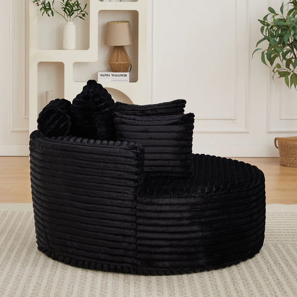 English Elm 50"l Corduroy Oversized Sleeper Chair with Neck Pillow Support for Lounge or Bedroom Black W834P405865