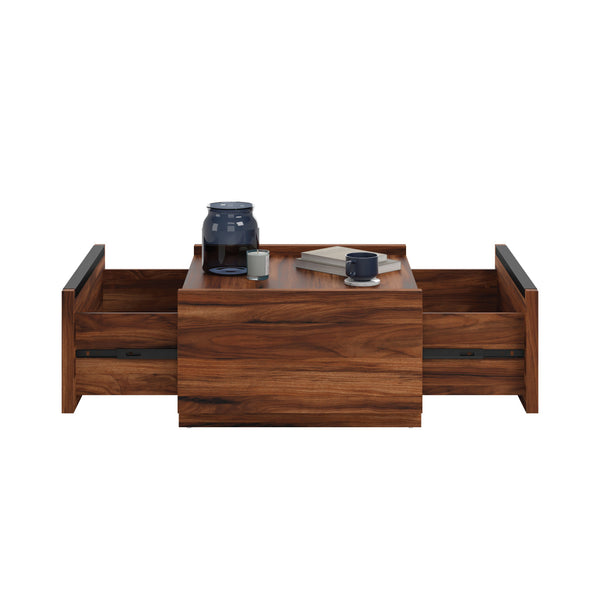 English Elm Coffee Table with Spacious Drawer and Open Shelf, Engineered Wood, Rustic-Modern Farmhouse Charm, Sturdy Design Dark Brown B356P354476