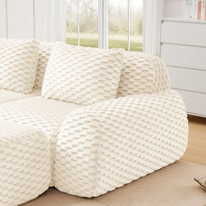 English Elm 82" Modular L-shaped Sectional Sofa Flannelette Upholstered with Movable Ottoman Living Room Cream W714S01517