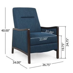 English Elm Christopher Knight Home® - Fabric Recliner Chair Mid-Century Push-Back Upholstered Armchair with Thick Cushion and Birch Frame Navy Blue 70449.00
