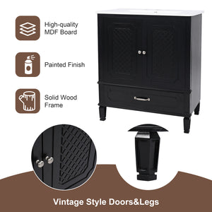 English Elm 30" Freestanding Bathroom Vanity Solid Wood Vintage Farmhouse Style Soft Close Storage N759P218644B