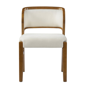 English Elm Mid-century Modern Linen Blend Dining Chairs Rubberwood Legs Sculptural Backrest Set of 2 Beige,Walnut N768P442078W