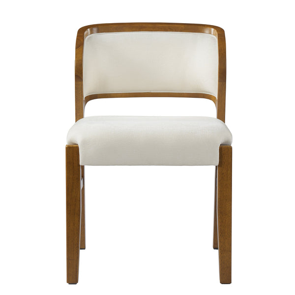 English Elm Mid-century Modern Linen Blend Dining Chairs Rubberwood Legs Sculptural Backrest Set of 2 Beige,Walnut N768P442078W