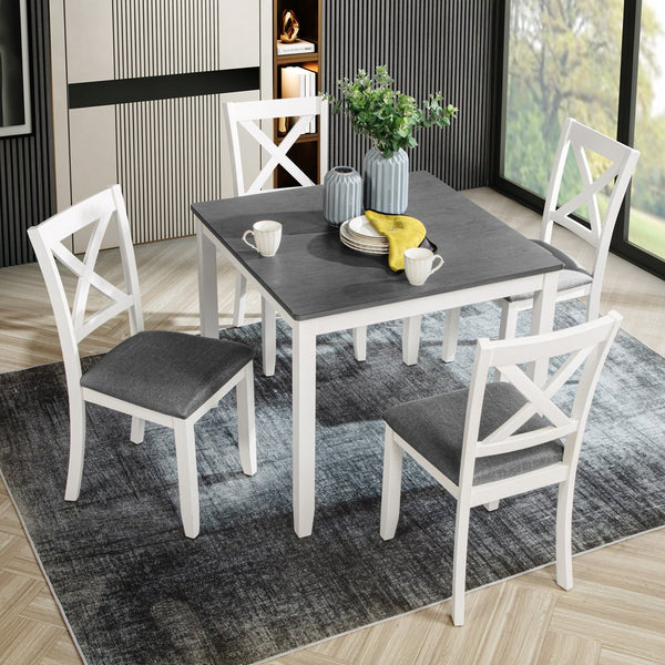 English Elm 5-Piece Modern Dining Set for 4 with Waterproof Wood-Grain Top, X-Back Chairs, Linen Comfort, Stable Frame White+gray W1998S00063