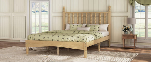 English Elm Full Size Rubberwood Platform Bed Gourd Headboard Retro Bohemian Bedroom Frame N733P338317M