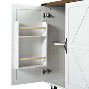 English Elm K&K 54.5" Farmhouse Kitchen Island with Drop Leaf, Built-In Power Station, Rolling Storage Cart White N707P170349W