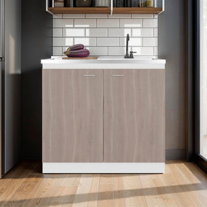 English Elm White Melamine Utility Sink Cabinet with Open Shelving for Laundry and Mudroom B062S01852